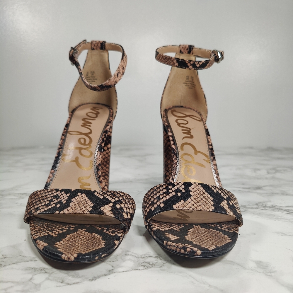 Sam Edelman Yaro Snakeskin Open Toe Heels Size 9 - Picture 2 of 8